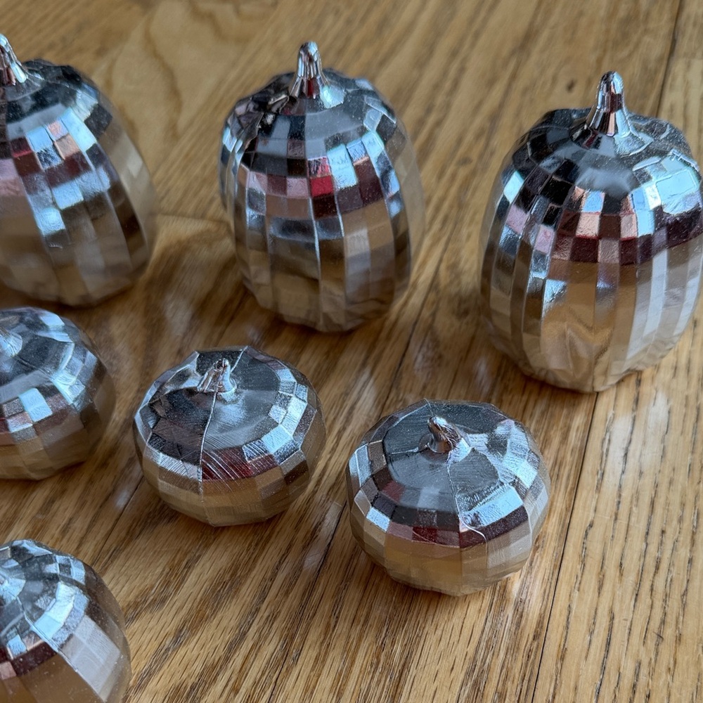 Silver Decorative Pumpkins Set of 10 Halloween Fall Decor - Picture 4 of 5